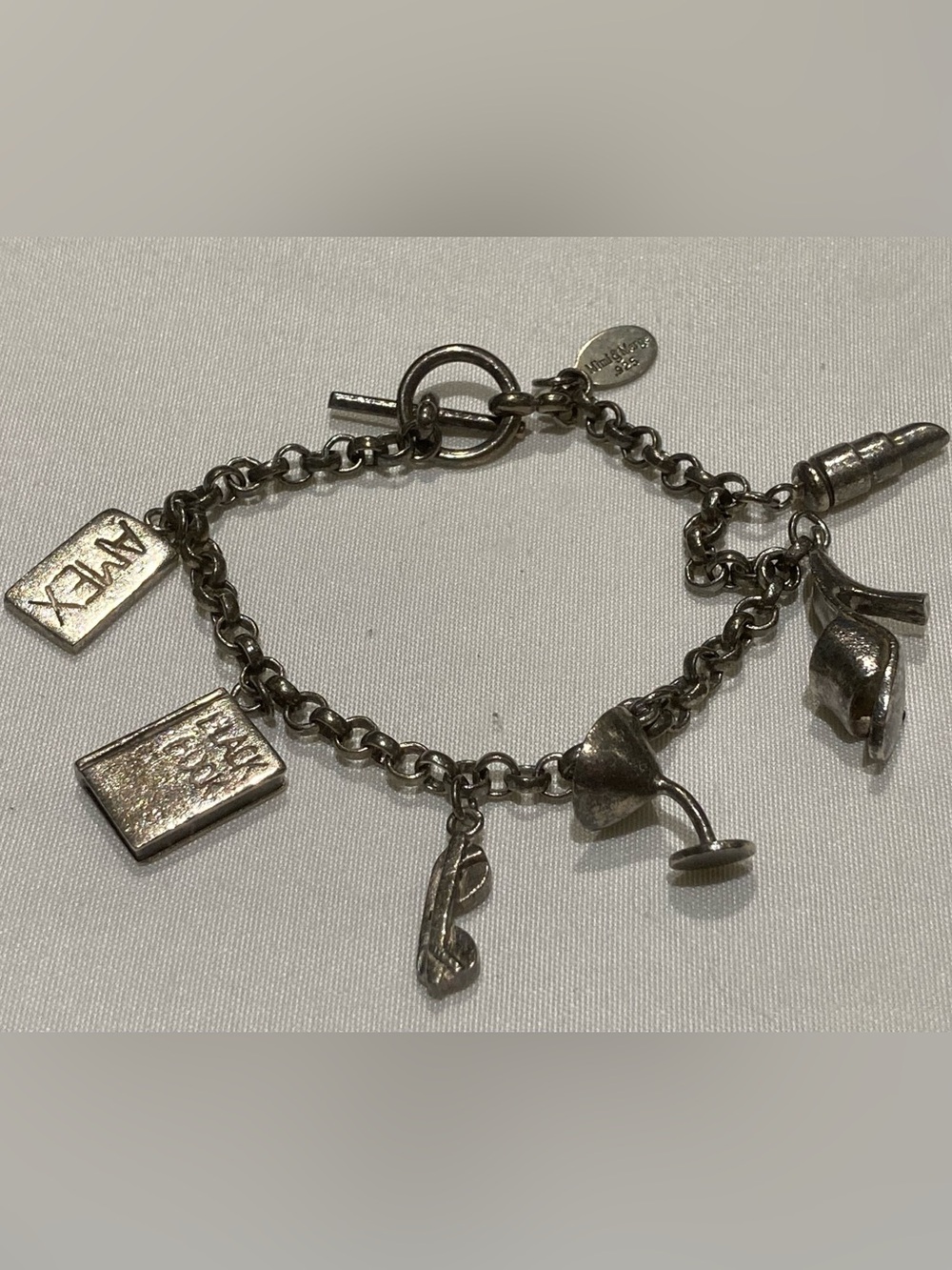 Silver Charm Bracelet with Cocktail & Book Charms